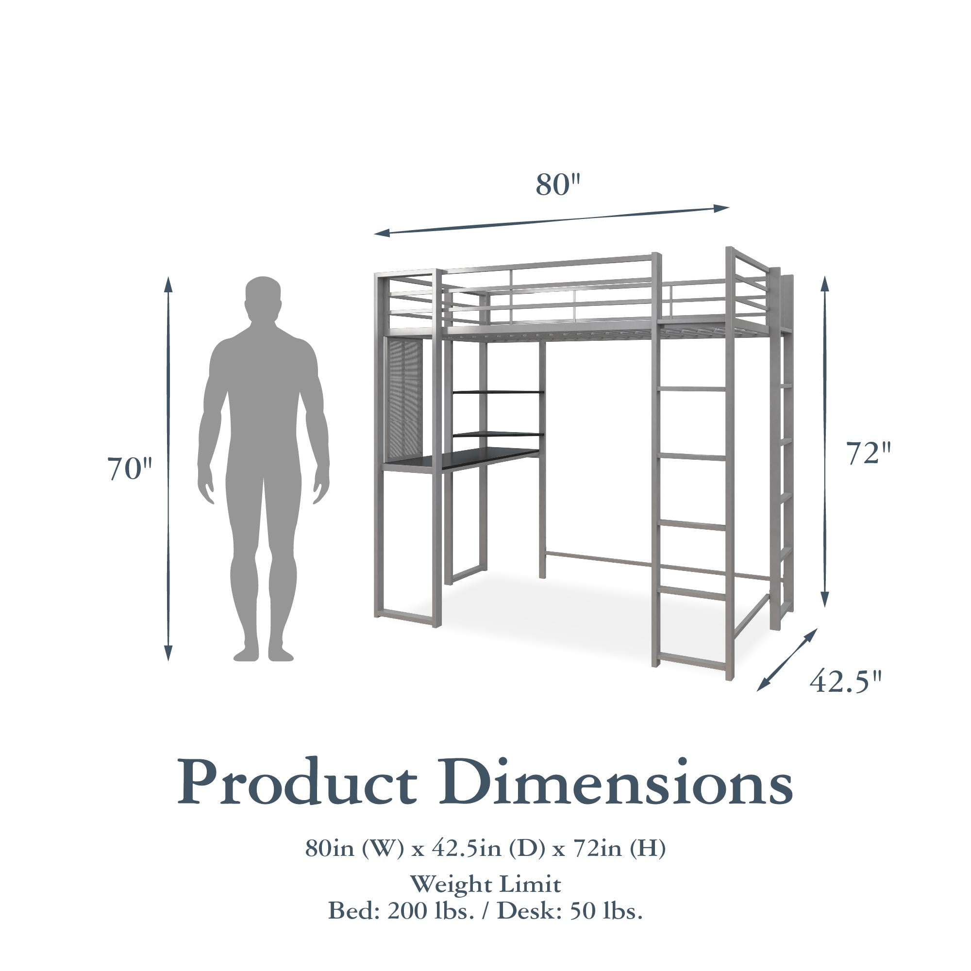 DHP Abode Twin Size Metal Loft Bed, Silver