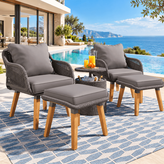Outdoor Furniture clearance, Seizeen 5pcs Patio Furniture Sets on sale, Front Porch Chair Set with Thickened Cushions and 3-In-1 Cooler Bar Table, for Porch Deck Poolside