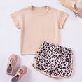 thumbnail image 2 of Tfken Summer Outfit Sets For Girls Solid Color Crew Neck Short Sleeve Tops With Leopard Shorts Set Fashion Children Soft Outfit White Size 5-6 Years, 2 of 8
