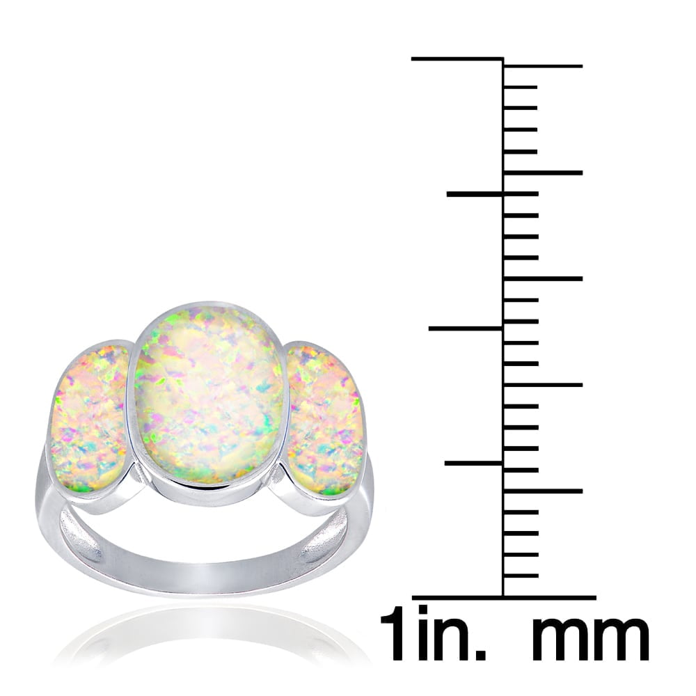 Created Blue Opal Sterling Silver Triple-Oval Fashion Ring