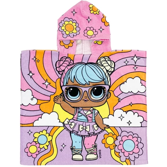 LOL Surprise Kids Hooded Towel Poncho, 100% Cotton, 22" x 24"