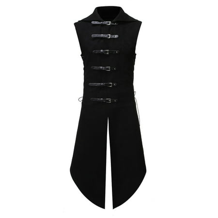

Men s Casual Middle Ages Long Vintage Sleeveless Leather Button Style