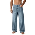 thumbnail image 2 of Fanshiluo Men's Washed Wide Leg Jeans, Mid Rise Loose Fit Vintage Denim Trousers,XL,Big and Tall Men, 2 of 8