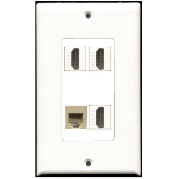 Ultra Spec Cables 3 Port HDMI 1 Port Phone RJ11 RJ12 Beige Wall Plate DecorZ