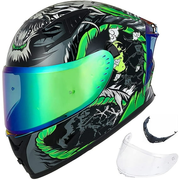 ILM Motorcycle Helmet Full Face with Pinlock Compatible Clear&Tinted Visors and Fins Street Bike Motocross Casco DOT(Legend Green, X-Large)