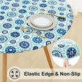 thumbnail image 2 of Round Fitted Tablecloth with Elastic Edge, 100% Waterproof Oil Proof Plastic Table Cover, Vinyl Flannel Backed Tablecloth Fits 36"-44" Round Tables for Dinner, Outdoor, Picnic, Navy Mandala, 2 of 4