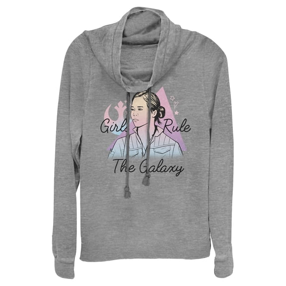 Junior's Star Wars: The Rise of Skywalker Rose Girls Rule  Cowl Neck Sweatshirt Gray Heather Large