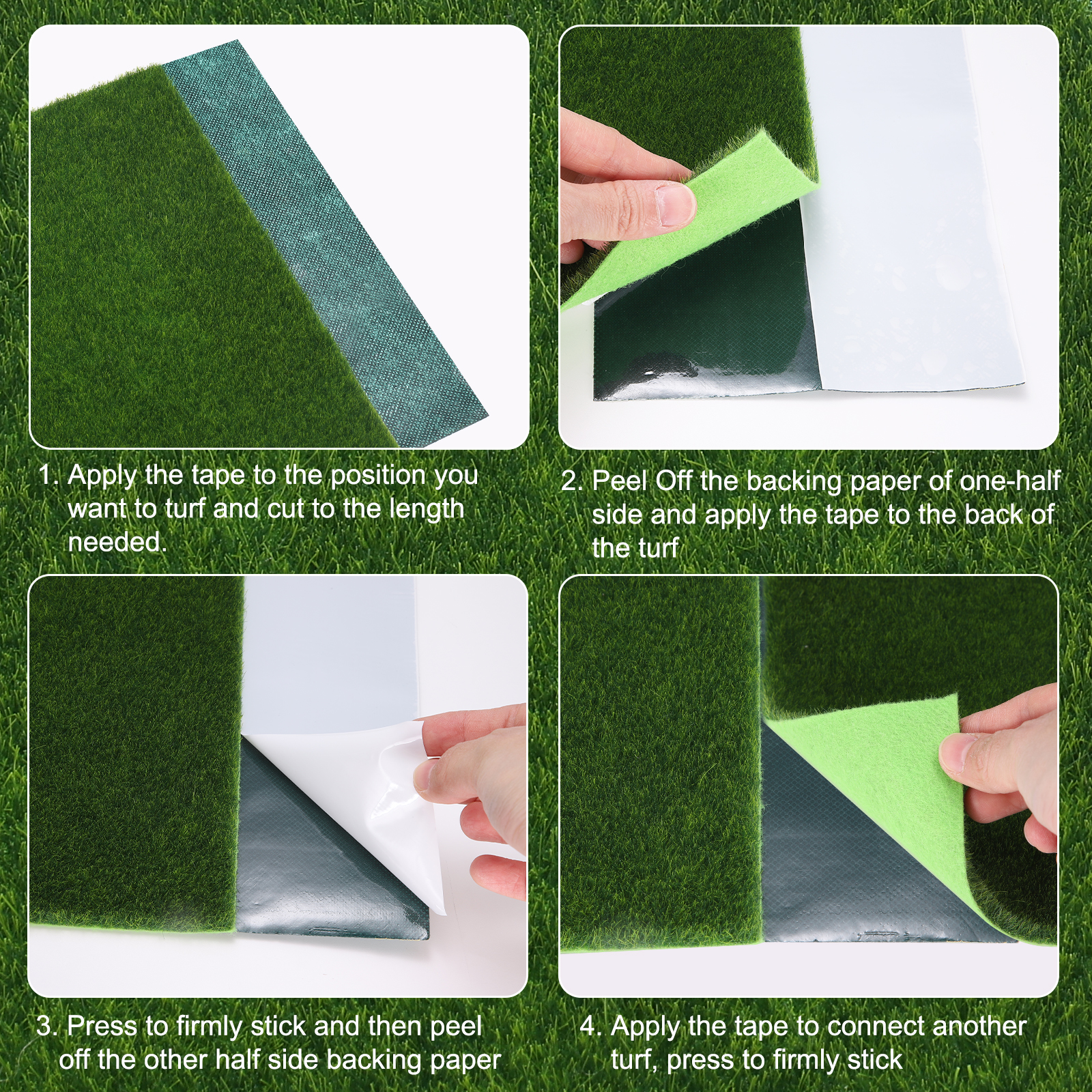 Uxcell Artificial Grass Tape 1.97" x 49.2 ft Double-Sided Turf Seam Tape, Black