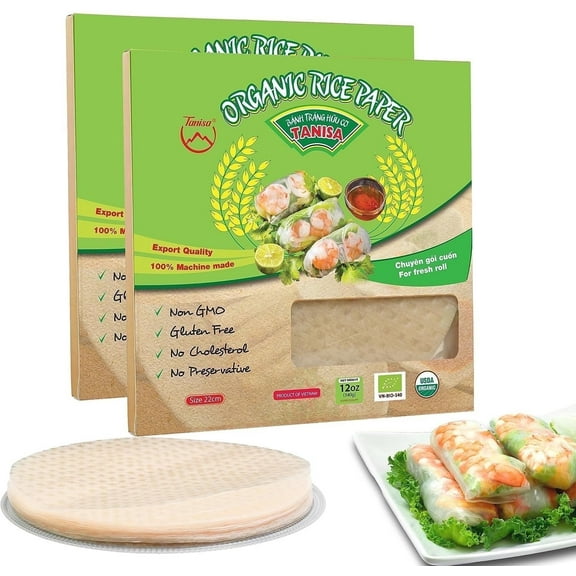 Tanisa Organic Gluten-Free Vietnamese Spring Roll Rice Paper Wrappers, Round 22cm, 76 Sheets, 12 oz, 2 Packs