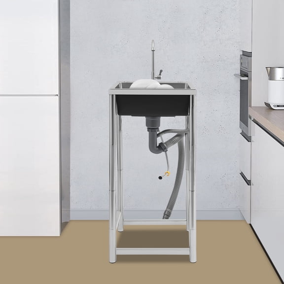 PEAKORAStainless Steel Sink with Faucet, Free Standing Utility Sink, Single Bowl Sink