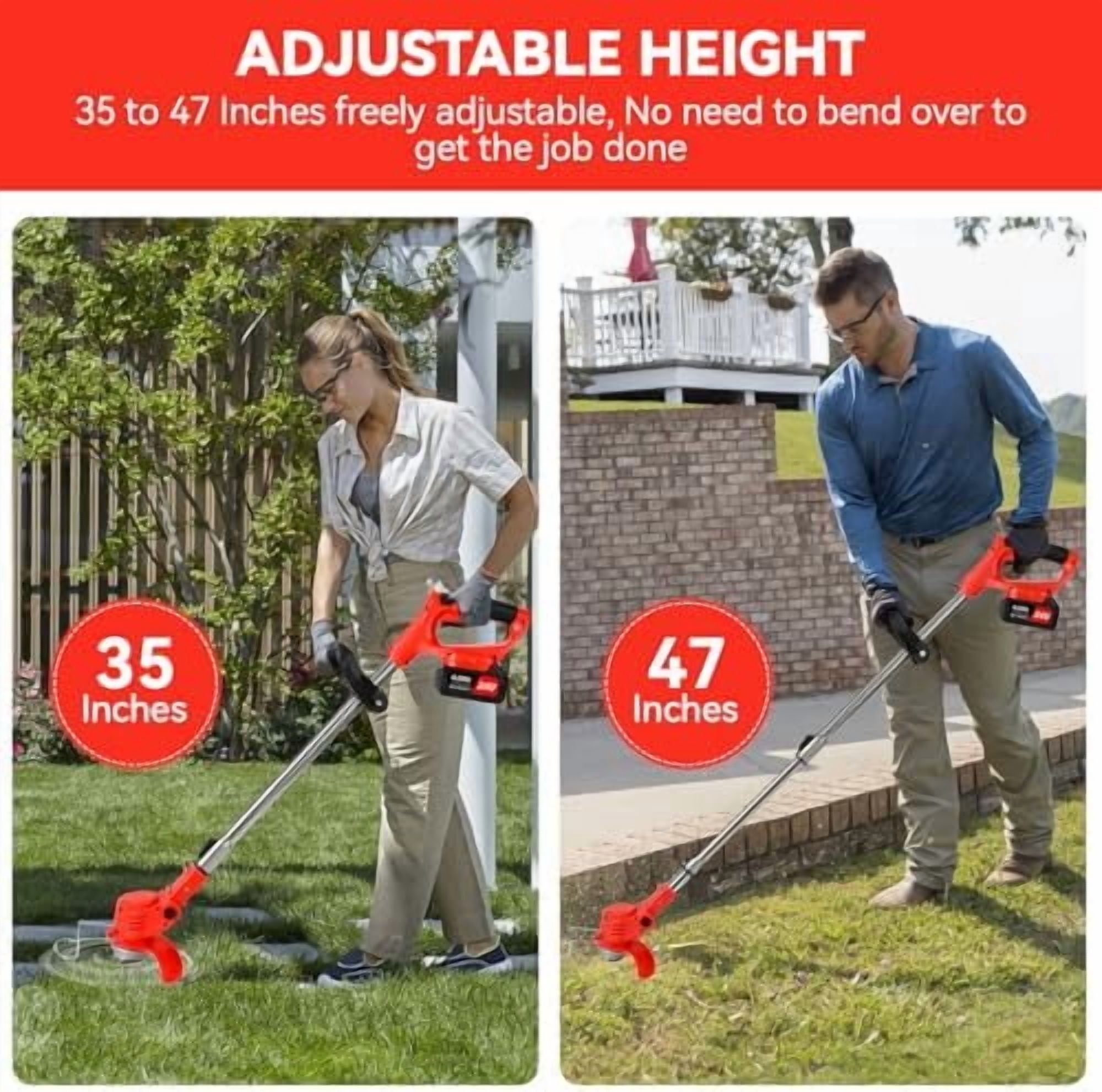 24V Cordless String Trimmer, 2-in-1 Electric Weed Eater with 2X 4.0Ah Batteries & 3 Types Blades, Lightweight Grass Trimmer & Lawn Edger for Garden Yard Lawn Care