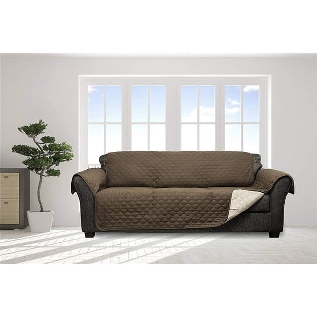 Quick Fit REYN 15668D-6 110 x 70,5 Po Housse de Canapé Réversible et Résistante à l'Eau avec Poches&44; Marron & Beige
