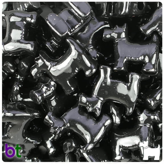 BeadTin Black Opaque 24mm Scotty Dog Pony Beads (24pcs)