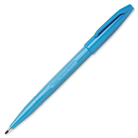 Pentel Arts Sign Pen Fiber-Tipped Pen, Sky Blue Ink, Box of 12 (S520-S)