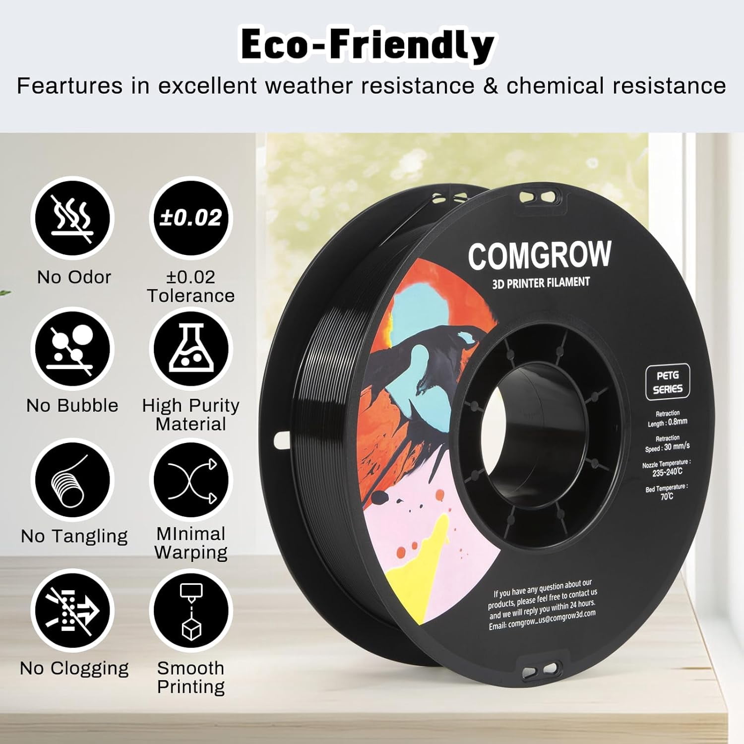 PETG 3D Printer Filament 1.75mm, High Precision and Tough 3D Printer Filament 2kg (4.4LBS), Dimensional Accuracy +/- 0.02 mm, Fit Most 3D Printers White+Black