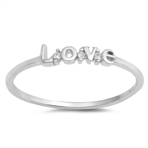 White Cubic Zirconia Promise Love Script Ring Gift .925 Sterling Silver Band Jewelry Female Size 3