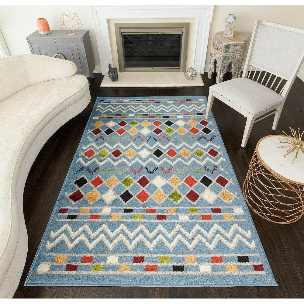 Rugs America Khloe Collection Diamonds Blue KH10B Moroccan Tribal Area