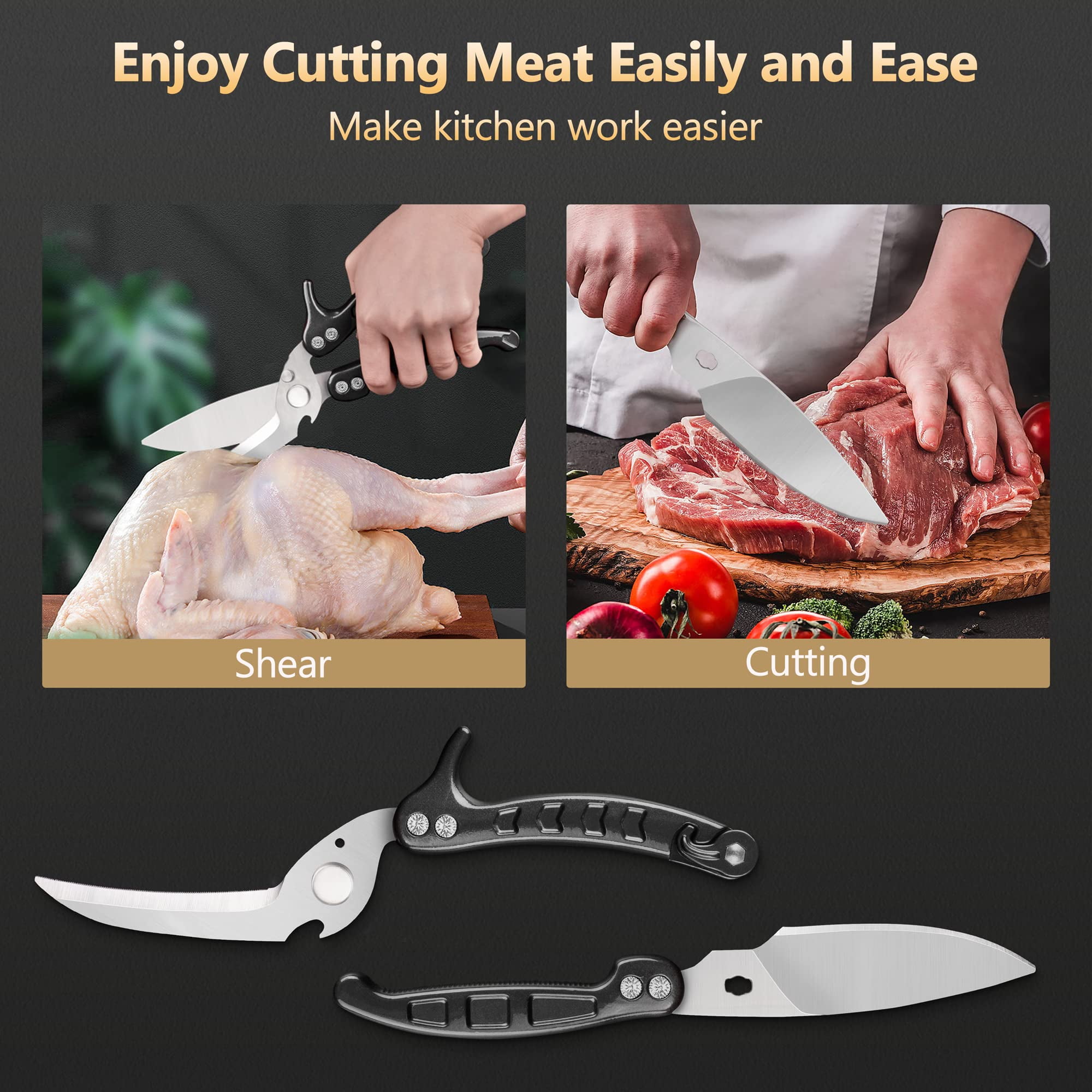 Muerk Upgrade Heavy Duty Stainless Steel Kitchen Scissors,Multipurpose  Ultra Sharp Utility Scissors, Professional Poultry Shears for Bone, Chicken,  Meat, Fish, Turkey,Vegetables,Barbecue Scissors. 