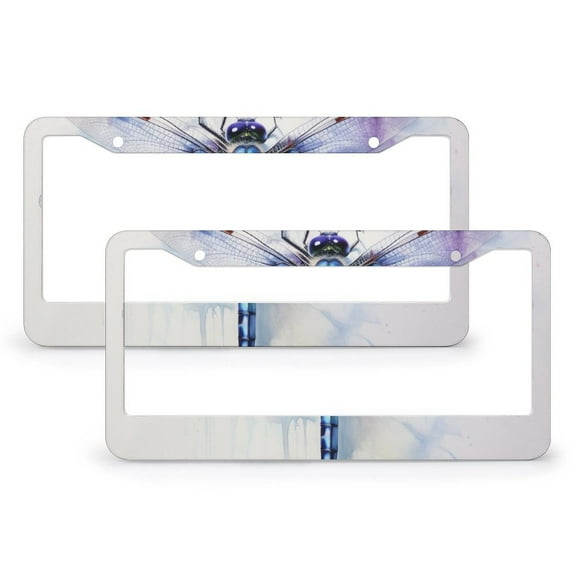 Dragonfly With Purple Watercolour License Plate Frame 2 Pack Green Darner Dragonfly Isolated with Clipping Path Auto Car Accessories Tag for Women Men Aluminum Metal License Plate Cover