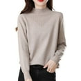 thumbnail image 3 of Gyexs Fall Sweaters for Women Long Sleeve Crew Neck Travel Hiking Tee Knit Loose Thin Fall Winter Sweater Blouse Womens Fall Clothes, Khaki, Size M, 3 of 7