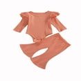 thumbnail image 1 of EASTIN Baby Boy Girl Solid Color Cotton Knitted Ruffle Long Sleeve Romper Top Drawstring Pants, 1 of 5