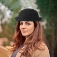 thumbnail image 4 of HERFIER Classic Wool Fedora Bowler Hat for Ladies - Black, 4 of 9