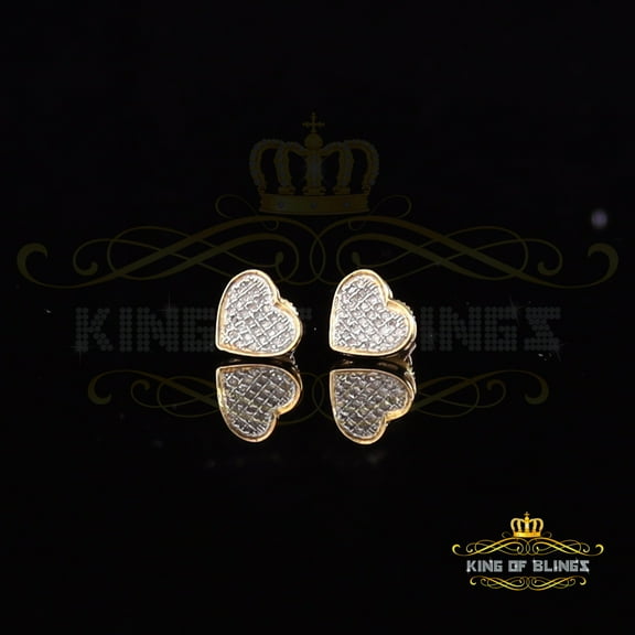 King of Bling's 10K Real Yellow Gold with 0.15ct Diamond Heart Stud Earring For Women 's & Men's