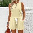 thumbnail image 2 of WTOBBY Women's Summer Casual Two Piece Set Solid Color Vest Sleeveless Top and Shorts Outfit Simple and Stylish for Everyday Summer Fashion ,Beige L, 2 of 6