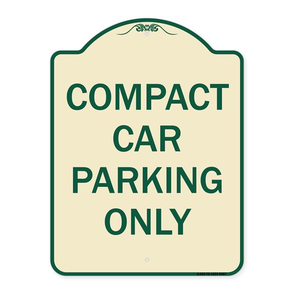 SignMission A-DES-TG-1824-9987 18 x 24 in. Designer Series Sign - Compact Car Parking Only, Tan & Green