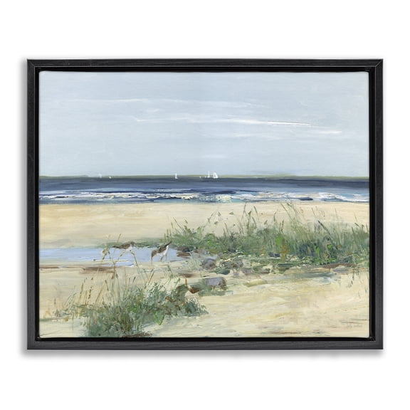 Stupell Industries Tropical Beach Marsh Sandpipers Black Floating Frame Canvas Art, 21 x 17, by Sally Swatland
