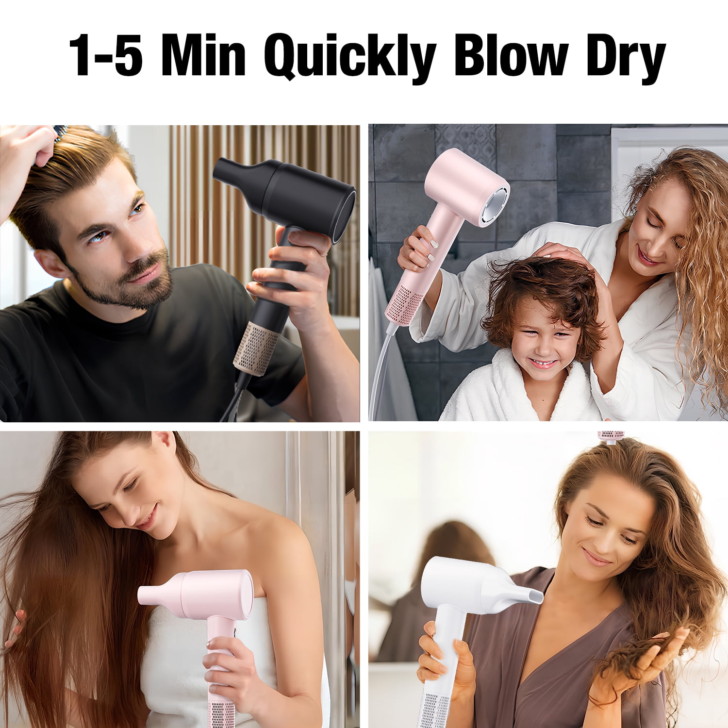 Vinci High Speed Hair Dryer, 120,000 RPM Brushless Motor for Fast Drying, 1300W Low Noise Negative Ionic Blow Dryer for Home Travel with Magnetic Nozzle and Magnetic Wall Mount Bracket-Pink