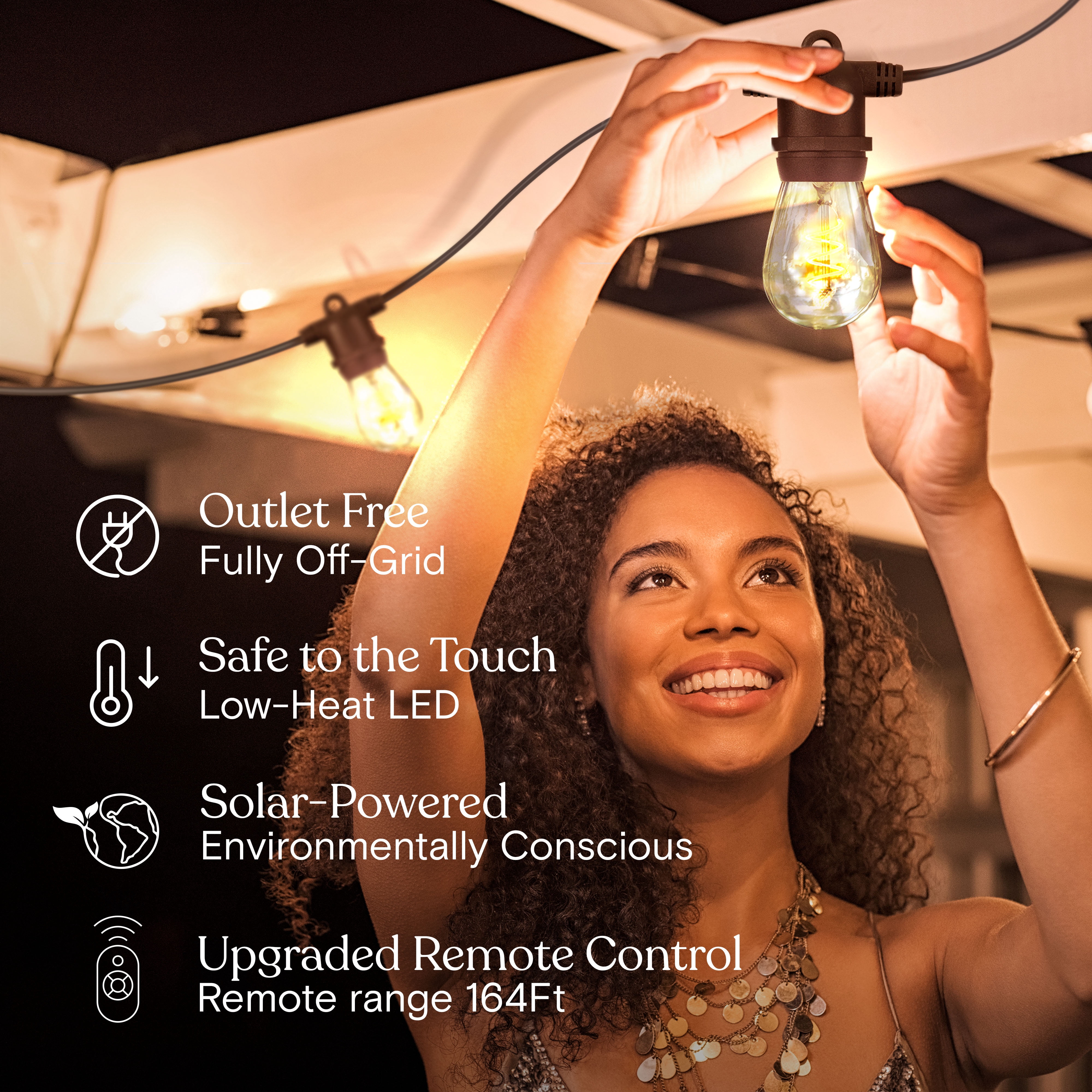Brightech Ambience Pro Super Bright 48 Ft, 15 Bulbs Solar Power Remote Control Outdoor String Lights, Edison Spiral Shatterproof Bulbs, Commercial Grade LED, Waterproof Patio Lights, 4W Soft White