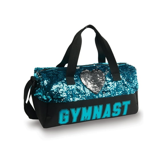 Danshuz Black Turquoise Sequin Gymnast Heart Duffel Bag Purse