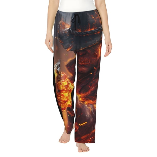 Balery Western Fire Cowboy Pantalones de pijama para mujer, pijamas ultraligeros, pantalones de estar por casa-Small