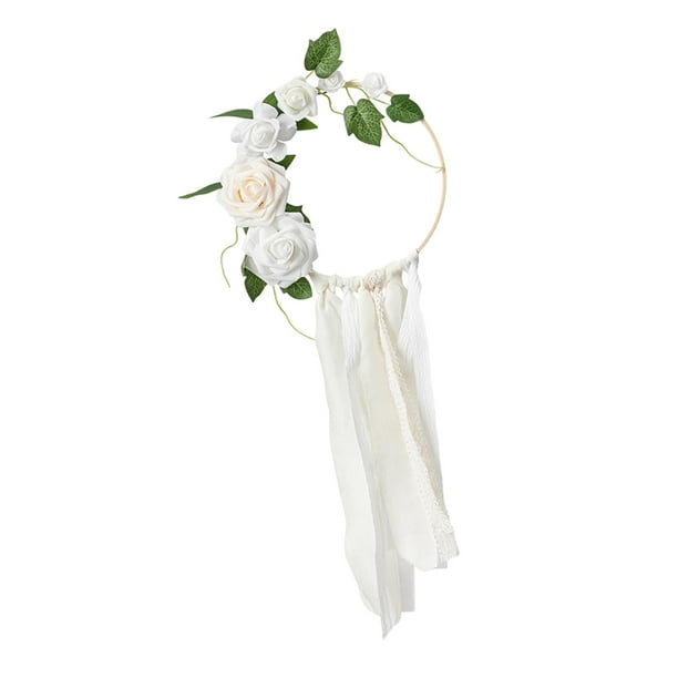 Guirnalda de flores artificiales de bienvenida con encaje para decoración de bodas. Blanco