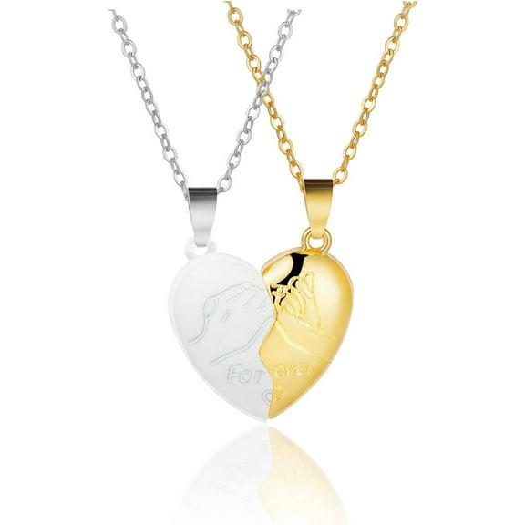 2Pcs Engraved Love Heart Couple Matching Pendant Necklace Set Adjustable Link Chain Peach Pinky Promise Necklace for Women Men Lover Jewelry Birthday Graduation Gift