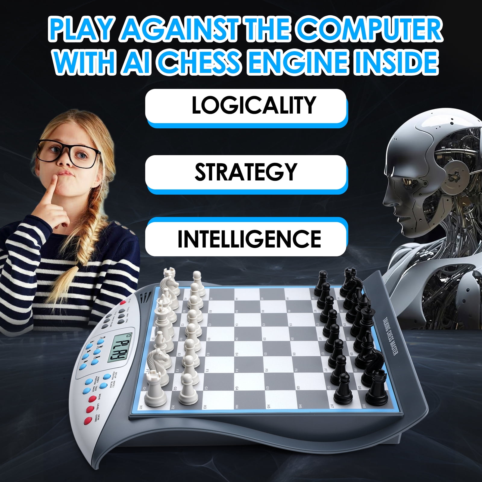 LEVEROAM LC180 Electronic Chess Set with Voice Teaching System, Magnetic Computer Chess Game, Great Partner for Beginners & Improving Players, Electronic Chess Board Grows Your Chess Skills