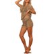 thumbnail image 4 of INSPIRAR CHIC Conjunto de Dos Piezas de Playa de Verano de Tejido de Ganchillo para Mujeres, Camisetas de Manga Corta con Pantalones Cortos, Conjunto de Cubierta en Color Caqui S, 4 of 6