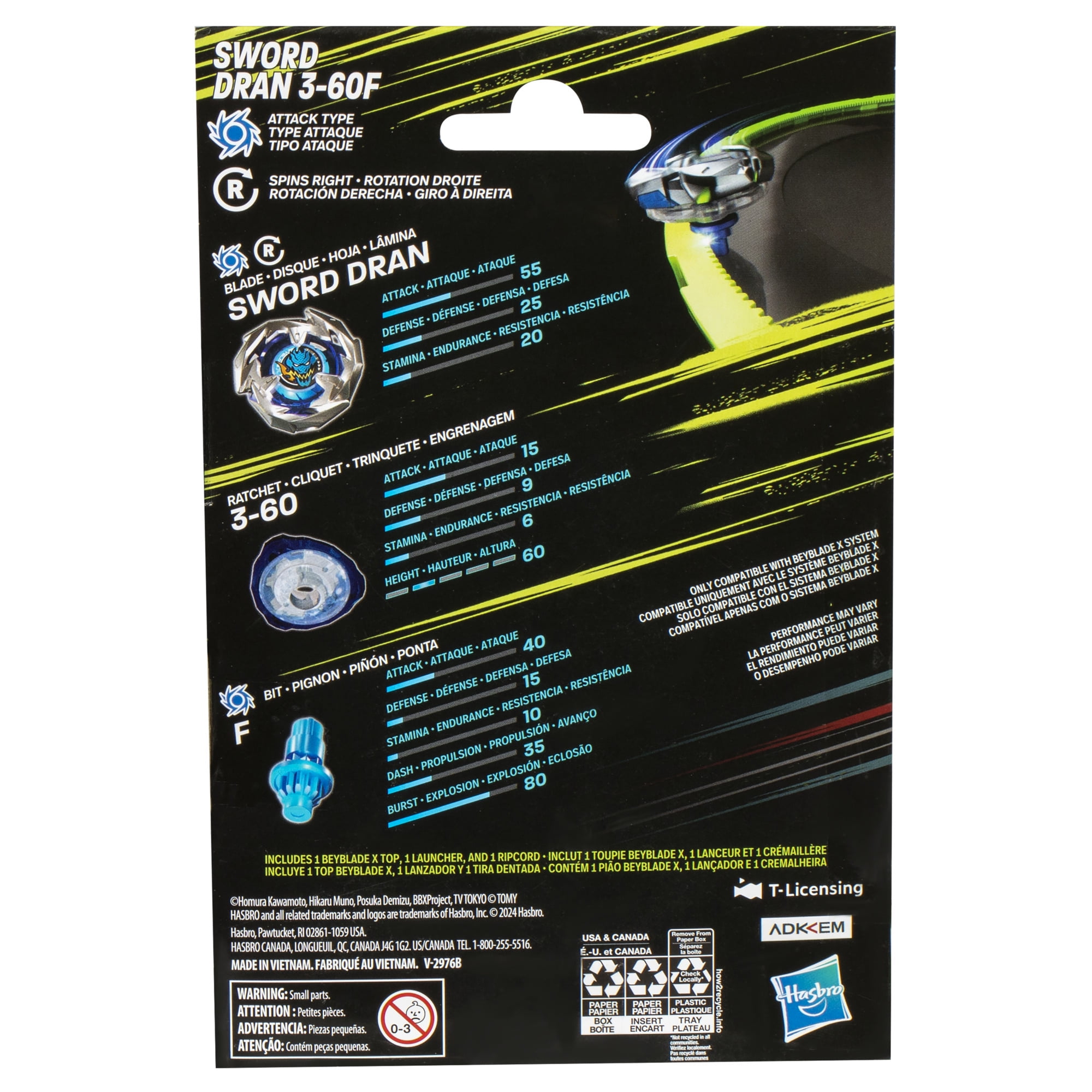 Beyblade X Sword Dran 3-60F Starter Pack Set with Attack Type