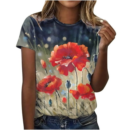 

T Shirts for Women Corset Tops for Women Trendy Women Floral Print Top Short Sleeve Tee Crew Neck Backless Top Spring 2023 Blusas Elegantes de Mujer Para Fiesta