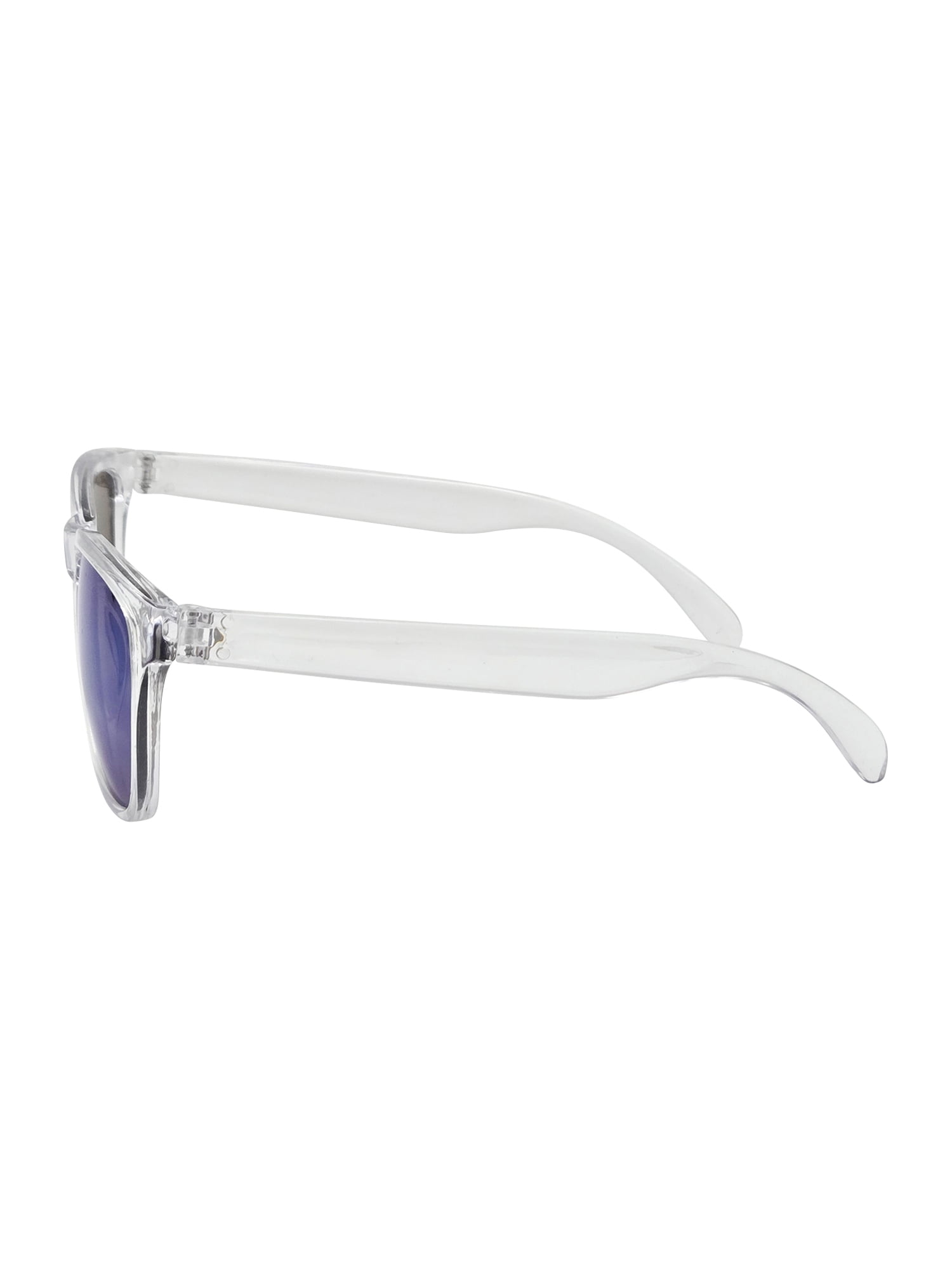 Mens Plastic Wayfarer Clear Frame Blue Mirror Lens Sunglasses