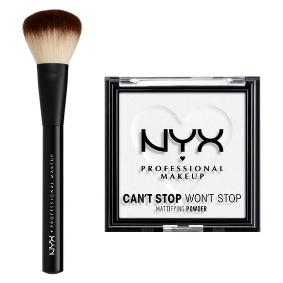 NYX Professional Makeup Combo: Polvo compacto matificante Can't Stop Won't Stop + Brocha para polvo Pro Powder Brush - 2 piezas