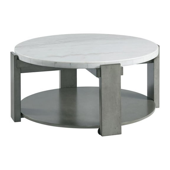 Pemberly Row Contemporary Coffee Table in Gray with White Natural Marble Top