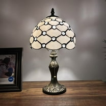 Tiffany Mini Table Lamp White Stained Glass Crystal Beans LED Bulb Included for Living Room Bedroom Bedside 15"H