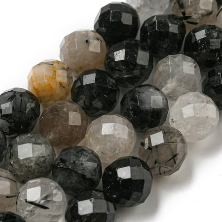 2 strand Natural Tourmalinated Quartz/Black Rutilated Quartz Beads Strands Faceted Round 8mm Hole: 0.8mm 45~47pcs/strand 15''(38.1cm)