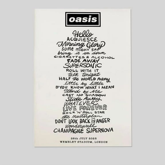 Music Poster- Oasis 2025 Wembley Stadium Setlist - Oasis Comeback Tour 2025 Poster - Vintage Style - Size 24x36 - Postora