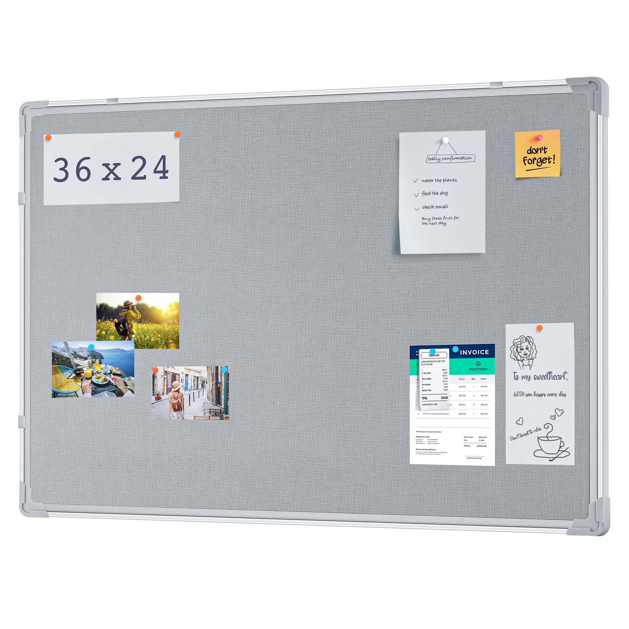 Maxtek Fabric Bulletin Board 36 x 24 inches, Gray Fabric Cork Board