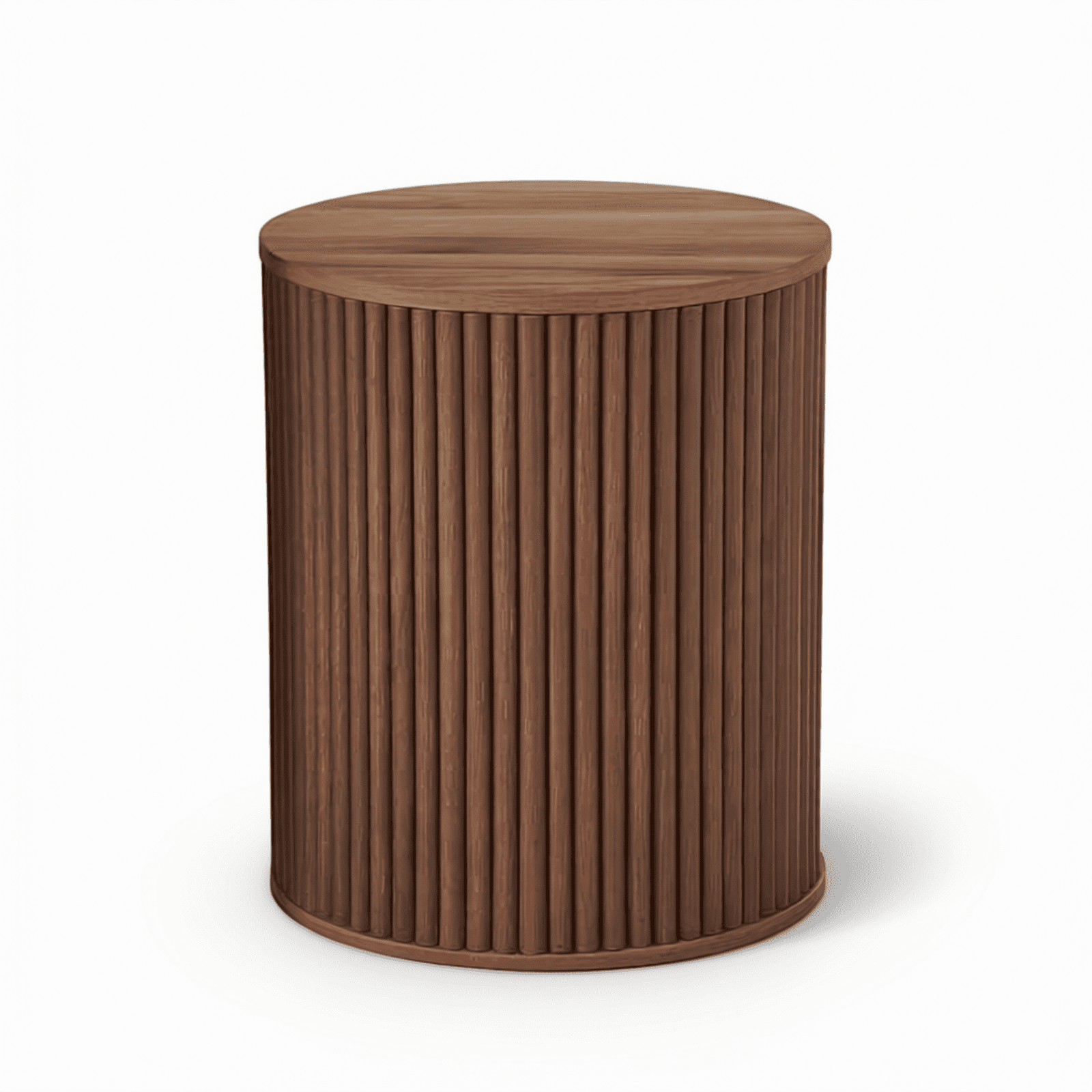 Small Round Side Table Set of 2 Fluted Nightstand with Storage Mid Century Modern End Table Circle Bedside Tables Wood Nightstands for Small Spaces Living Room Bedroom (Walnut)