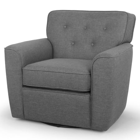 Contemporary Lounge Chair Baxton Studio Canberra Modern Retro Contemporary Gray Fabric Upholstered Button-Tufted Swivel Lounge Chair with Arms ()