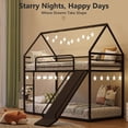 thumbnail image 2 of Twin Over Twin Bunk Bed, Montessori Floor Bunk Bed Frame with Convertible Slide, Heavy Duty Metal Low Bed with House Shape and Roof, Black, 2 of 8
